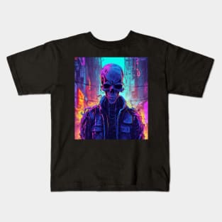 Cyberpunk Neon Ghost Skeleton Kids T-Shirt